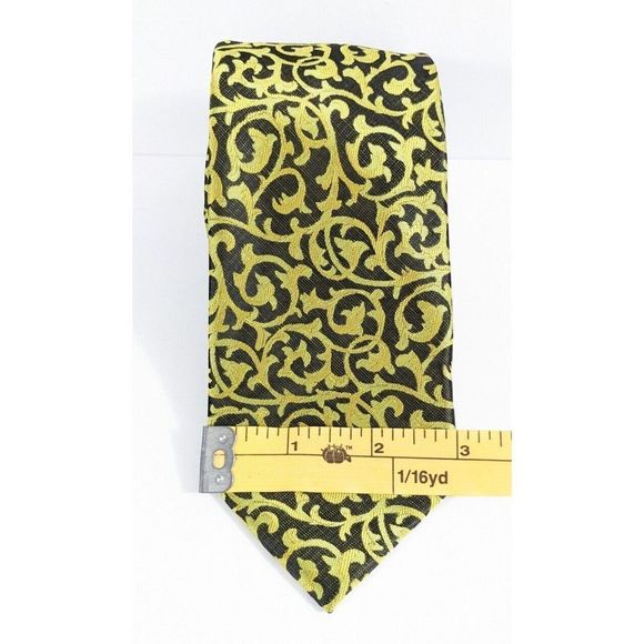 Alfani Elegant scrolling Black And Yellow Neck Tie - Picture 3 of 5